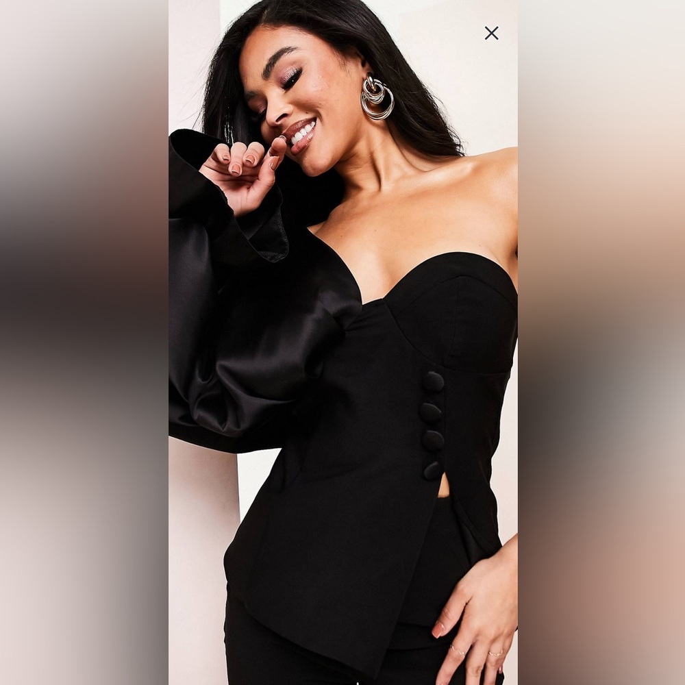ASOS silk one-sleeve black top